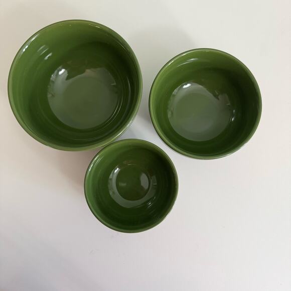 Temptations By Tara 3-Piece Set Nesting Bowls Dark Sleek Green Striped Ceramic - Picture 5 of 11